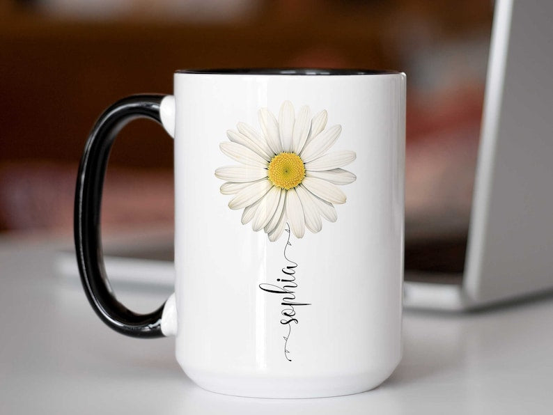 Daisy Name Mug, Daisy Gifts, Daisy Flower Mug Personalized, Daisies Gift, Daisy Lover Mug, Daisy Coffee Cup, Custom Wildflower Floral Mug