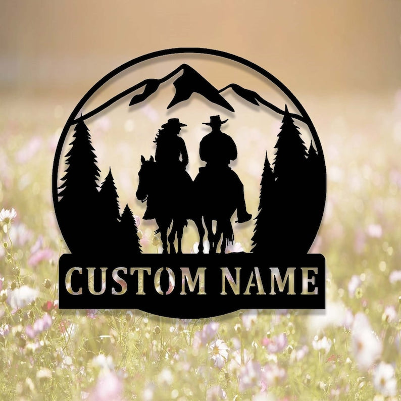 Custom Cowboy Cowgirl Metal Sign,Personalized Cowboy & Cowgirl Name Sign,Romantic Western Couple Wall Art,Home Decor for Couple's Room