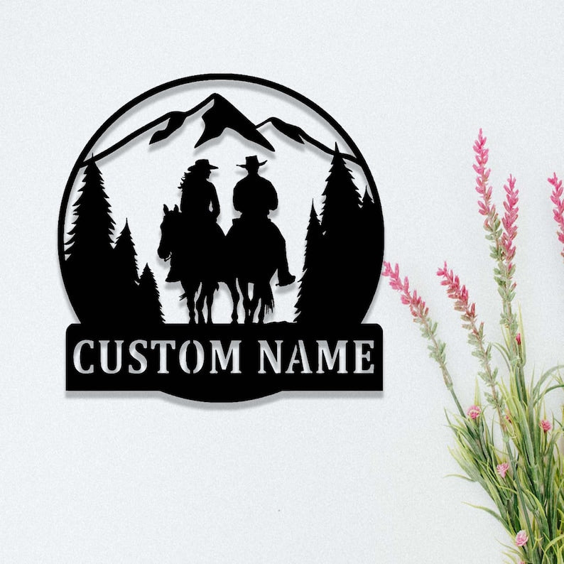 Custom Cowboy Cowgirl Metal Sign,Personalized Cowboy & Cowgirl Name Sign,Romantic Western Couple Wall Art,Home Decor for Couple's Room