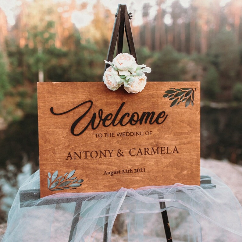 Custom Wooden Wedding Welcome Sign: Rustic Engagement Party Decor