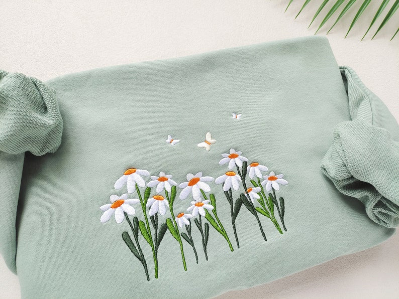 Daisies And Butterfly Embroidered Sweatshirt, Butterfly Sweatshirt,Crewneck Sweatshirt,Embroidery Patterns,Flower Embroidery, Best Gift il_794xN.5103496071_o3ap.jpg