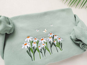Daisies And Butterfly Embroidered Sweatshirt, Butterfly Sweatshirt,Crewneck Sweatshirt,Embroidery Patterns,Flower Embroidery, Best Gift il_794xN.5103496071_o3ap.jpg