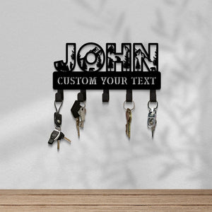 Custom Name Forest Bear Key Holder for Wall, Metal Key Holder, Custom Key Rack with Mountains, Wildlife Lover Gift, Wall Mounted Key Hooks