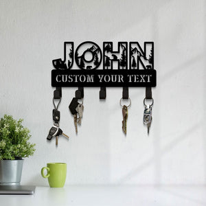 Custom Name Forest Bear Key Holder for Wall, Metal Key Holder, Custom Key Rack with Mountains, Wildlife Lover Gift, Wall Mounted Key Hooks