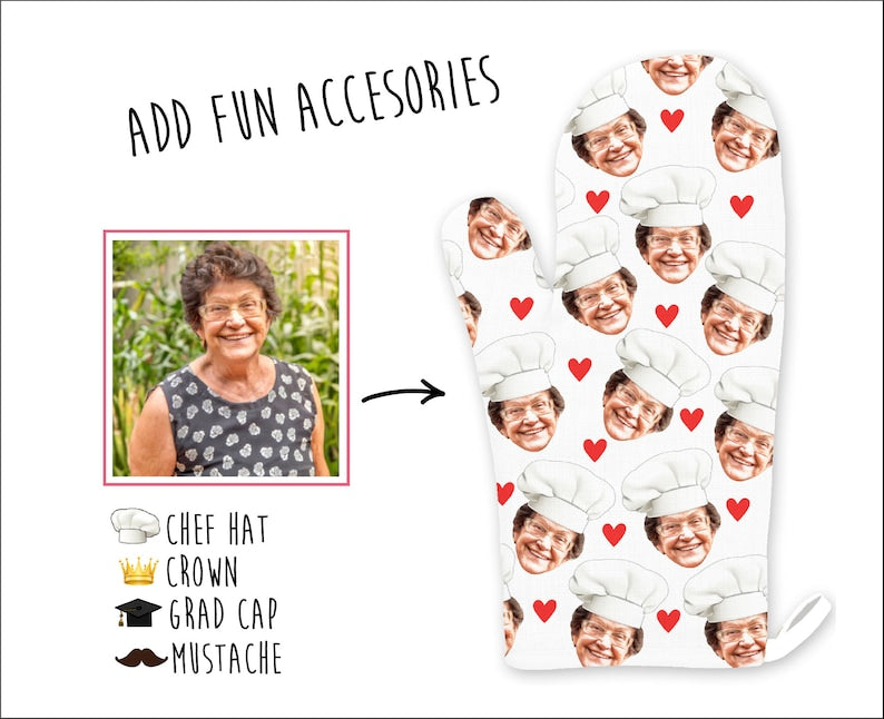 Custom faces oven mitt, personalized photo oven mitts, funny gifts, your photo oven mitt, chef gifts, baking oven glove, custom face mitt