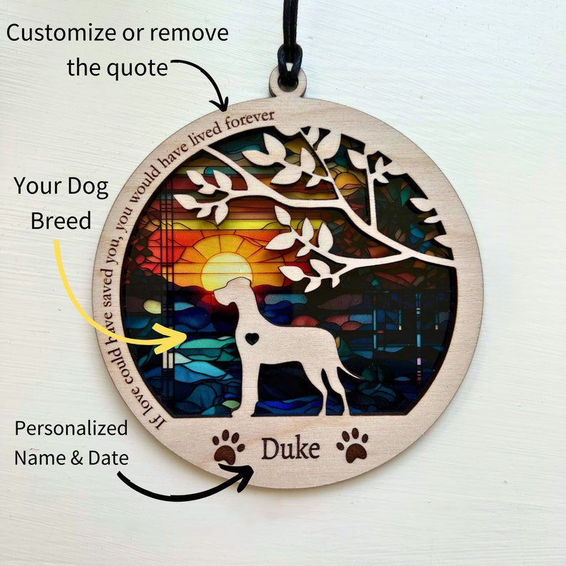 Dog Memorial Suncatcher, Breed Specific Pet Loss Gift, Perfect for dog lover, mixed breed, rescue dogs, service dogs