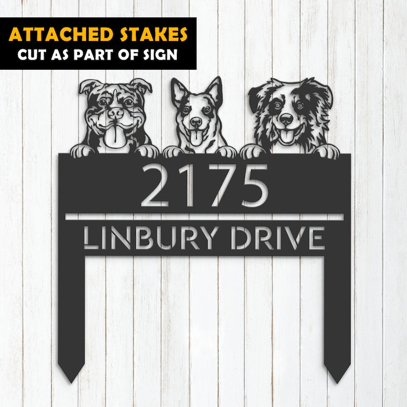 Personalized peeking dogs, puppy Metal Address Sign House number Hanging Address Plaque Yard Sign Outdoor decor Garden Stake
