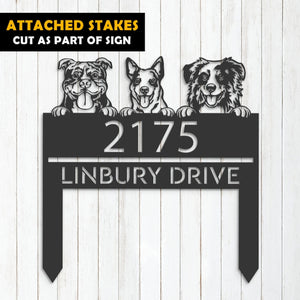 Personalized peeking dogs, puppy Metal Address Sign House number Hanging Address Plaque Yard Sign Outdoor decor Garden Stake