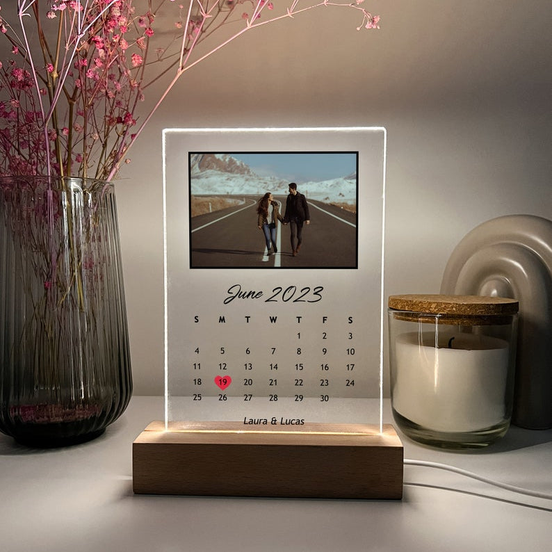 Custom Personalized Night Light Photo Picture LED Light Stand Anniversary Wedding Couples Friends Family Calendar Date Month Memories Gifts