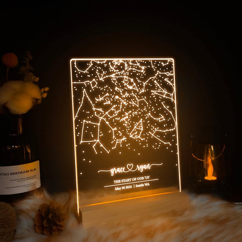 Custom star map by date, Star map night light, Personalized constellation map, Night sky by date, Engagement gift for him and her