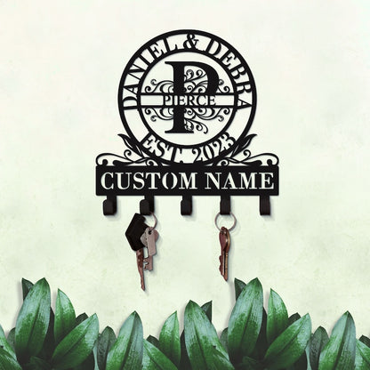 Monogram Key Holder Personalized Name with 5 Hooks, Metal Key Holder for Wall, Monogram Wall Decor, Family Key Holder, Wall Mounted Key Rack