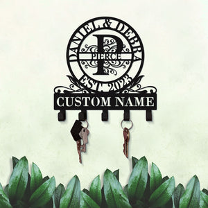 Monogram Key Holder Personalized Name with 5 Hooks, Metal Key Holder for Wall, Monogram Wall Decor, Family Key Holder, Wall Mounted Key Rack