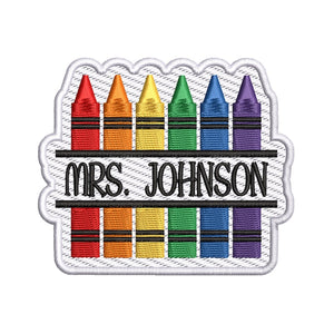 Custom Name Crayon Patch, Embroidered Applique for Book Bag Backpack Clothing Jeans Jacket Denim Jeans, Teacher Appreciation, School