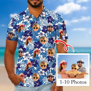 Personalized Hawaiian Polo Shirt with Face, Custom Photo/Logo Polo Shirt for Men, Custom Face Shirt, Custom Short Sleeve, Gift for Dad