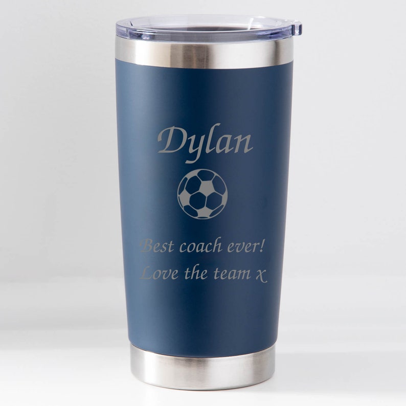 Personalised Football Travel Cup Mug Hot Cold Gifts Ideas Birthdays Christmas Father's Day Best Coach Manager End Of Season Footy