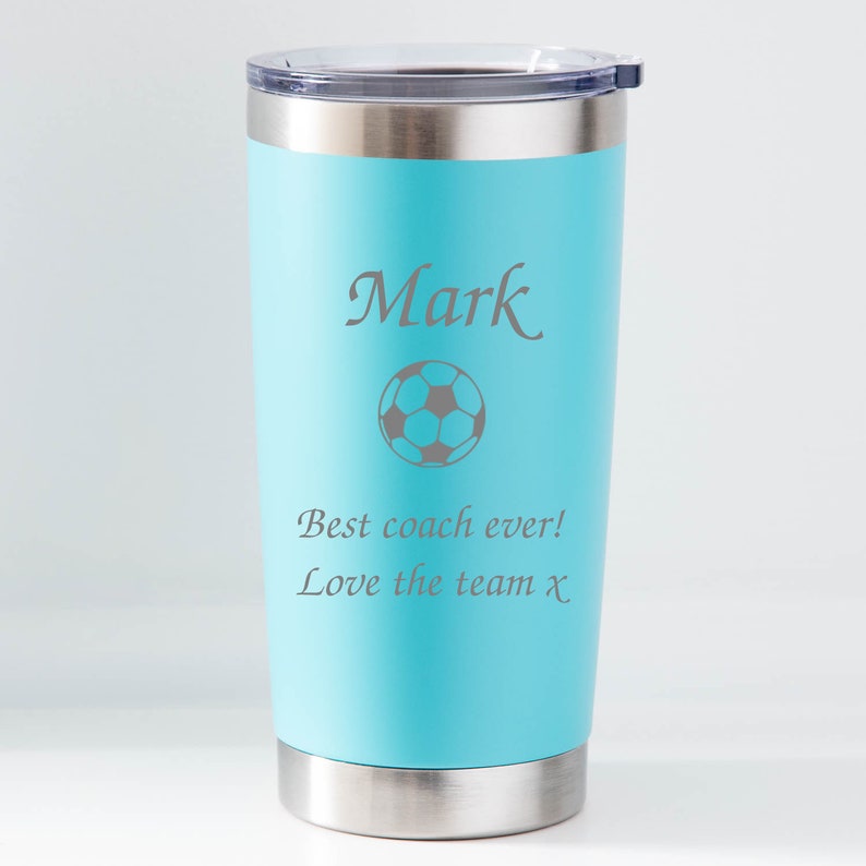 Personalised Football Travel Cup Mug Hot Cold Gifts Ideas Birthdays Christmas Father's Day Best Coach Manager End Of Season Footy