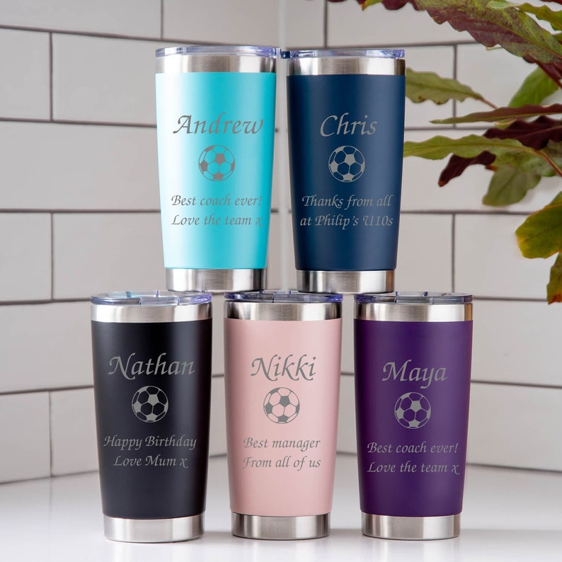 Personalised Football Travel Cup Mug Hot Cold Gifts Ideas Birthdays Christmas Father's Day Best Coach Manager End Of Season Footy