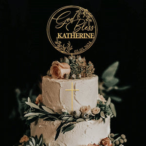 God bless cake topper,Baptism cake topper, Wreath Christening cake topper, First Communion Cake topper, Personalized