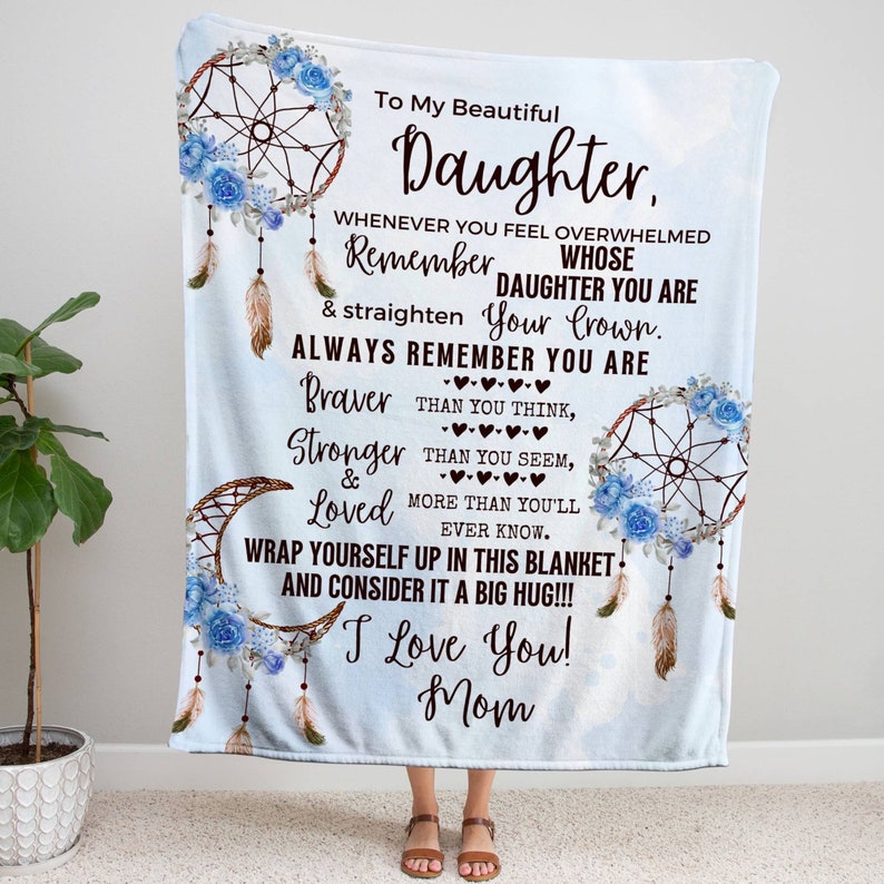 Dreamcatcher Blue Daughter Blanket from Mom Custom Blanket for daughter from Dad Sherpa blanket Custom Birthday Gifts Blanket Christmas gift