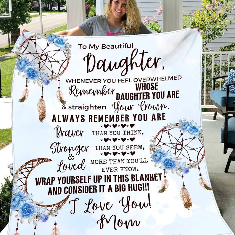 Dreamcatcher Blue Daughter Blanket from Mom Custom Blanket for daughter from Dad Sherpa blanket Custom Birthday Gifts Blanket Christmas gift