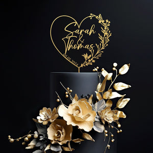 Gold Cake Topper with Heart, Heart cake topper, Wedding cake toppers,Wedding cake topper,Mr MRs Cake topper, Rustic,Personalized cake topper