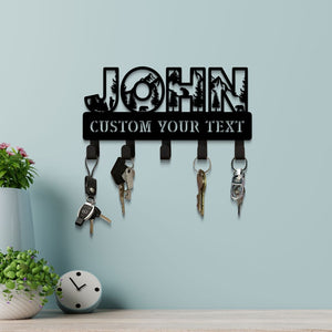 Custom Name Forest Bear Key Holder for Wall, Metal Key Holder, Custom Key Rack with Mountains, Wildlife Lover Gift, Wall Mounted Key Hooks