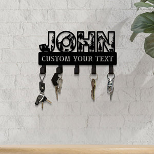 Custom Name Forest Bear Key Holder for Wall, Metal Key Holder, Custom Key Rack with Mountains, Wildlife Lover Gift, Wall Mounted Key Hooks
