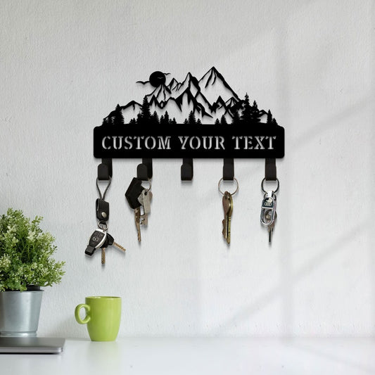 Mountain Range Summit Key Holder for Wall, Metal Key Holder, Custom Key Rack, Mountain Forest Rustic Home Decor, Wall Mounted Key Hooks