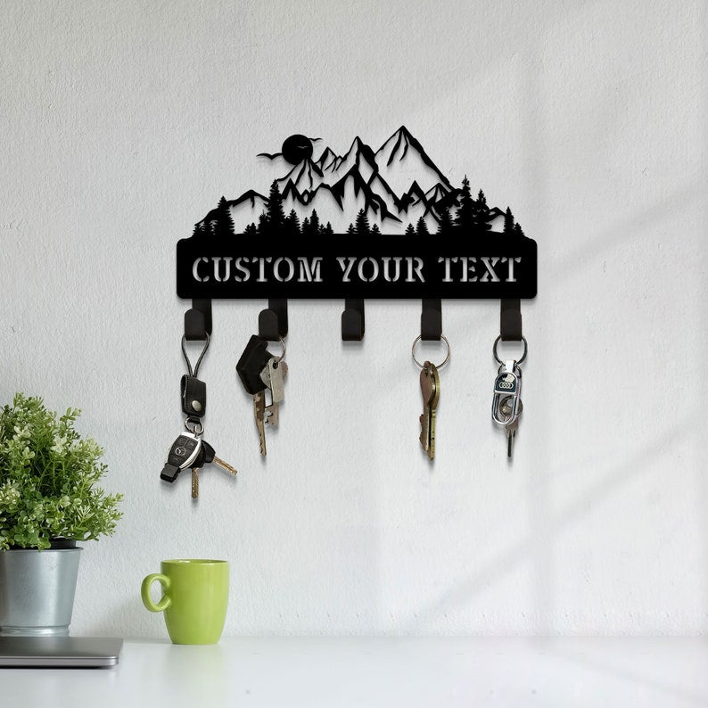Mountain Range Summit Key Holder for Wall, Metal Key Holder, Custom Key Rack, Mountain Forest Rustic Home Decor, Wall Mounted Key Hooks