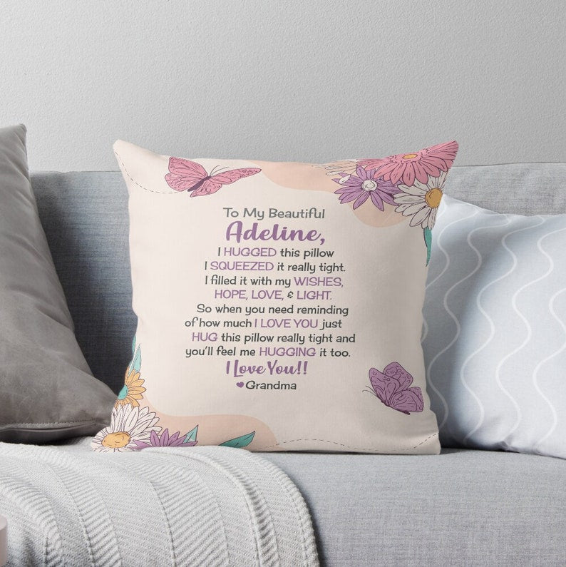 Personalized butterfly gifts granddaughter pillow from grandma customizable granddaughter gifts inspirational I hugged this pillow purple