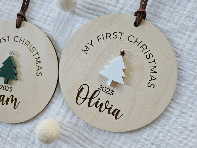Baby's First Christmas Ornament | Personalized Baby's Name Ornament | First Christmas 2024 Wood Acrylic Sign