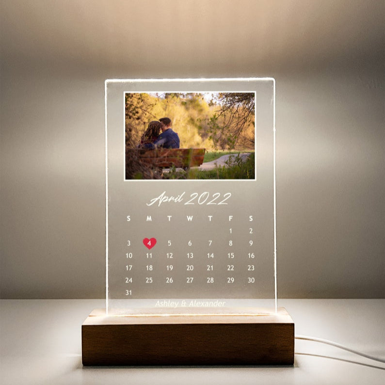 Custom Personalized Night Light Photo Picture LED Light Stand Anniversary Wedding Couples Friends Family Calendar Date Month Memories Gifts
