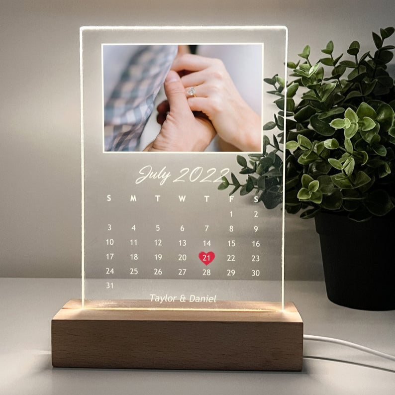 Custom Personalized Night Light Photo Picture LED Light Stand Anniversary Wedding Couples Friends Family Calendar Date Month Memories Gifts