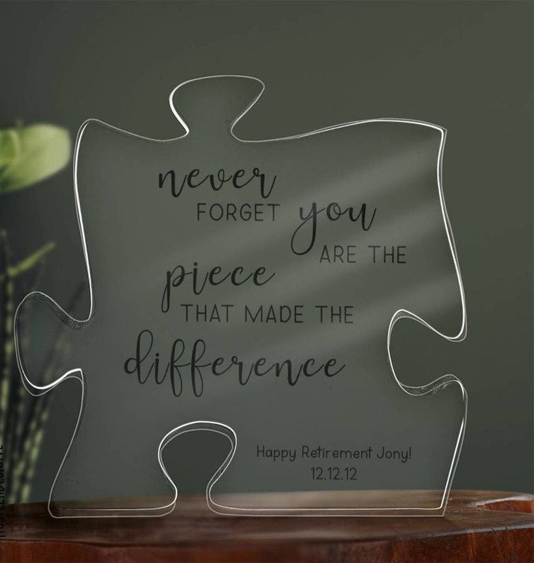 Custom Retirement Gift, Never Forget You Are The Piece That Made The Difference Acrylic Plaque, Colleague Boss Coworker Leaving Gifts
