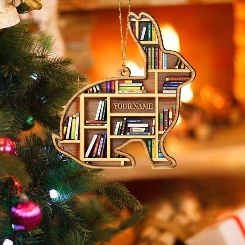 Christmas Tree Decoration -Book Lovers Gift - Librarian Ornament - Personalized Acrylic Ornament - Lover Bookworm - Bookshelf Custom Name