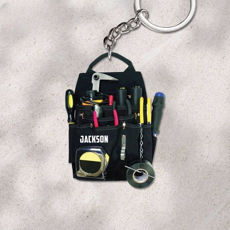 Electrician Tool Bag Personalized Acrylic 2D Keychain, Electrician Gift, Custom Electrician Keychain, Gift For Son, Husband