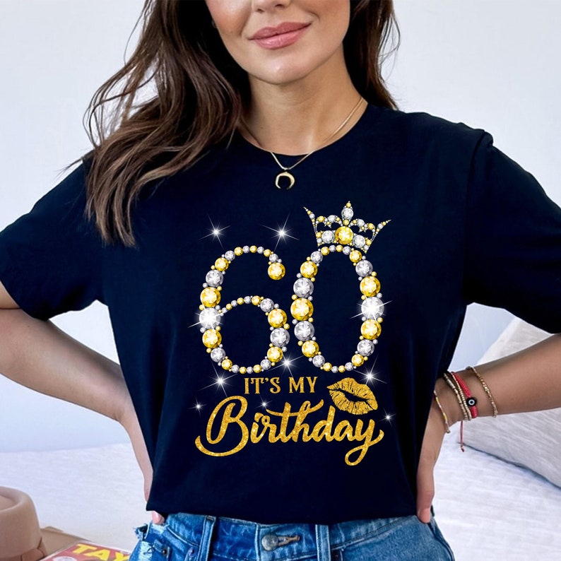 It's My 60th Birthday Shirt, Personalized Mom Shirt, 60th Birthday Gifts Birthday Gold Diamond Shirt For Women, Birthday Party Gift For Mom