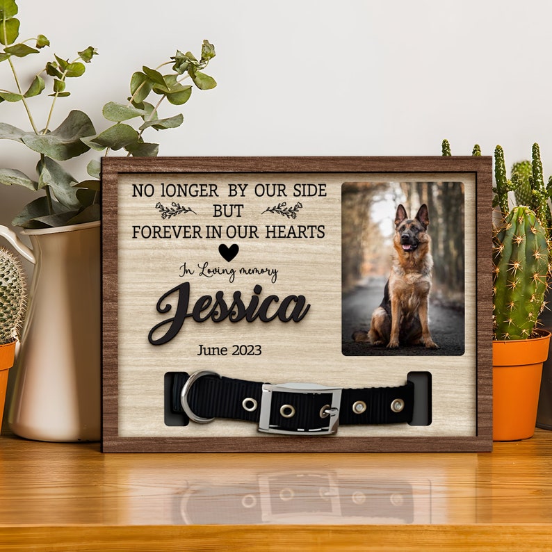 No Longer By My Side Forever In My Heart Memorial Pet Collar Sign, Dog Memorial Wood Frame With Collar Holder, Dog Memorial Gifts il_794xN.5180638249_9sq7.jpg