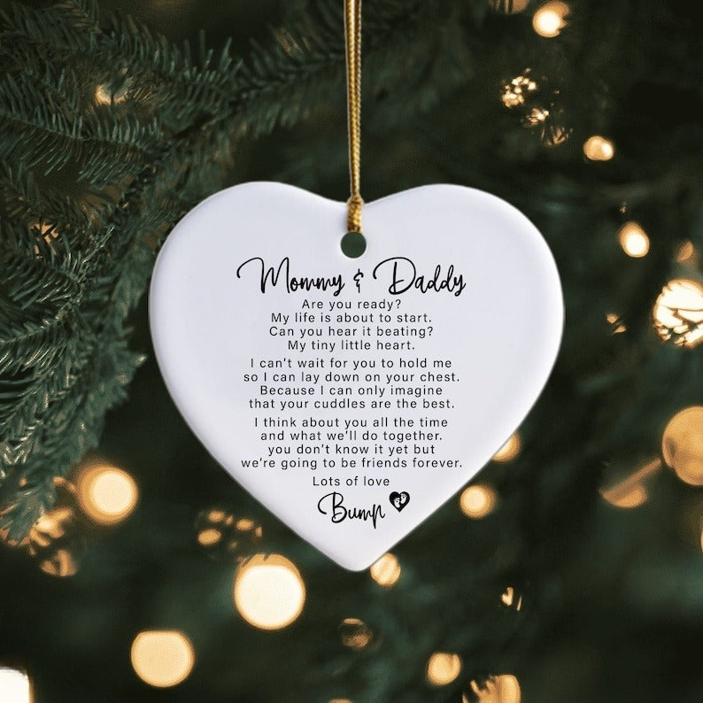 Parents To Be Christmas Ornament, Dear Daddy and Mommy From Baby