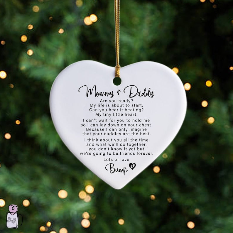 Parents To Be Christmas Ornament, Dear Daddy and Mommy From Baby Bump Christmas Ornament, Baby Shower Gifts, Pregnancy Baby Announcement