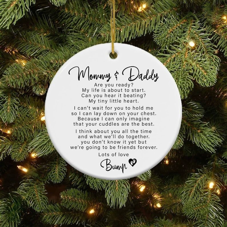 Parents To Be Christmas Ornament, Dear Daddy and Mommy From Baby Bump Christmas Ornament, Baby Shower Gifts, Pregnancy Baby Announcement