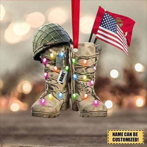 Personalized Marine Military Boots Ornament, Acrylic 2D Ornament, Marine Military Gift, Veteran Gold Boots Ornament, Marine US Gift