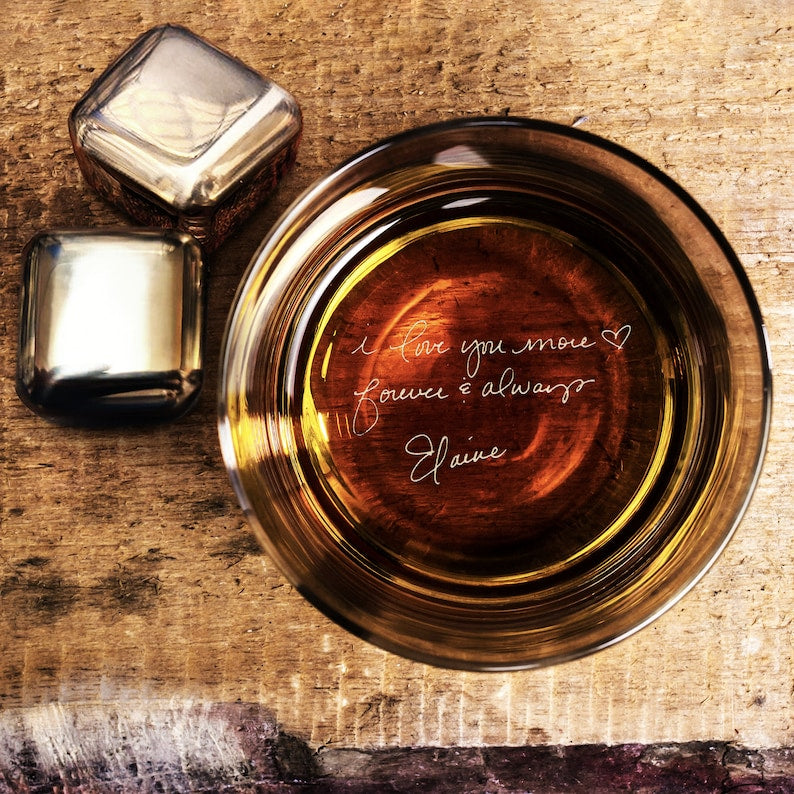 Custom Secret Message Whiskey Glass - Engrave Your Handwriting on Bottom on Side Mother's Day Gift Father's Day Gift Couple Gift Anniversary Gift