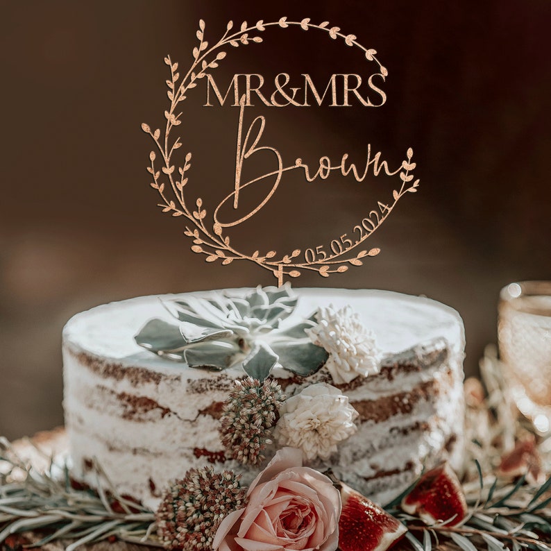 Gold wedding cake topper, Mr Mrs cake topper,Personalized cake topper,Wedding cake topper,Anniversary Cake topper,Custom cake topper, Rustic