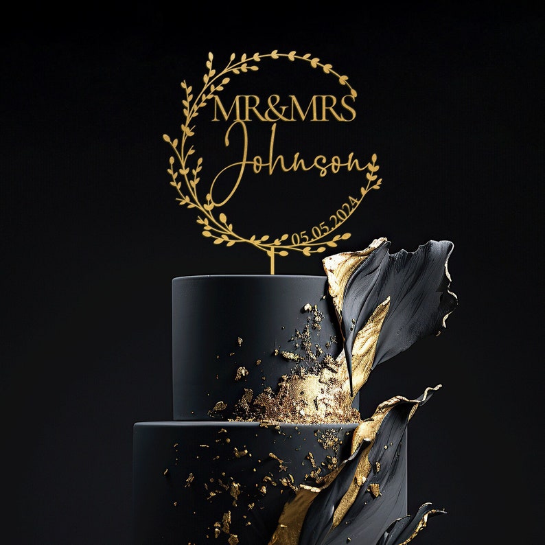 Gold wedding cake topper, Mr Mrs cake topper,Personalized cake topper,Wedding cake topper,Anniversary Cake topper,Custom cake topper, Rustic