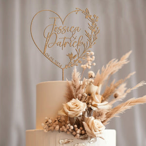 Gold Cake Topper with Heart, Heart cake topper, Wedding cake toppers,Wedding cake topper,Mr MRs Cake topper, Rustic,Personalized cake topper
