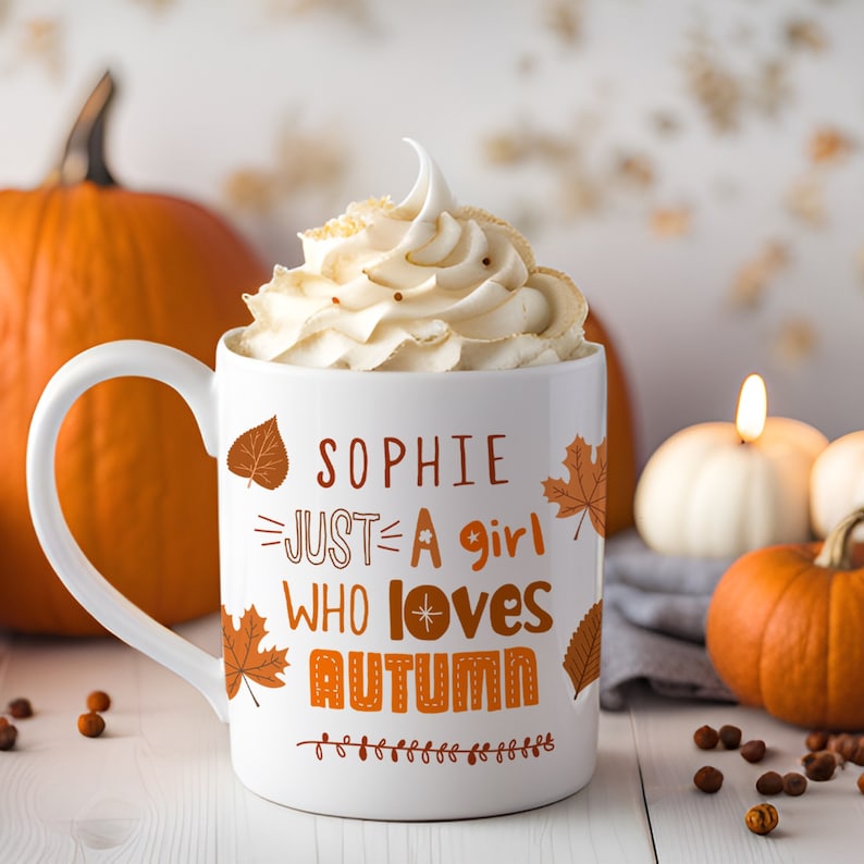 Personalised Autumn Mug with Name / Just A Girl Who Loves Autumn Mug / Autumn Lover Birthday Gift / Pumpkin Decor Fall Coffee Cosy Mug
