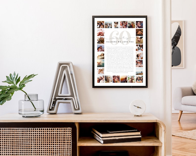60 Reasons We Love You Custom Photo Collage | Why I Love You Picture Collage | Gift for Friend's 60th Birthday | 60 Year Anniversary Gift