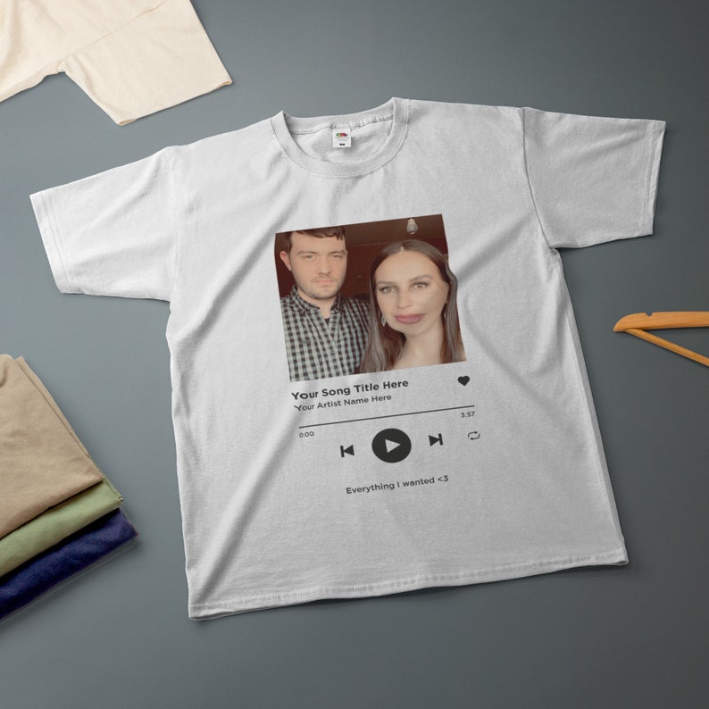 Personalised Song T-Shirt Playlist Streaming Boyfriend Girlfriend Valentines Music Love Birthday Wedding Christmas Various Size & Colour