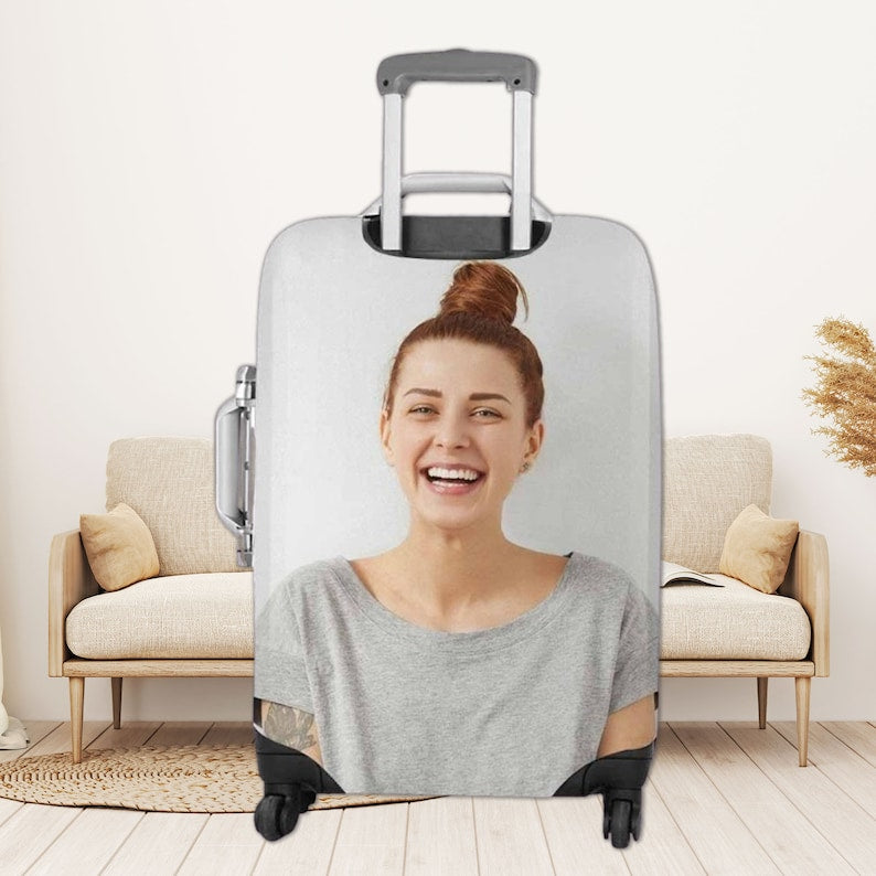 Custom Photo Luggage Cover, Personalize Pet Photo Logo Suitcase Covers, Customized Luggage Wrap Suitcase Protector, honeymoon gifts